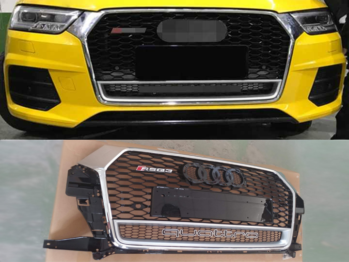 Audi Q3 LIFT 8U 2015-2018 Front Grill, Honeycomb Grill, RSQ3 Chrome Quattro Style
